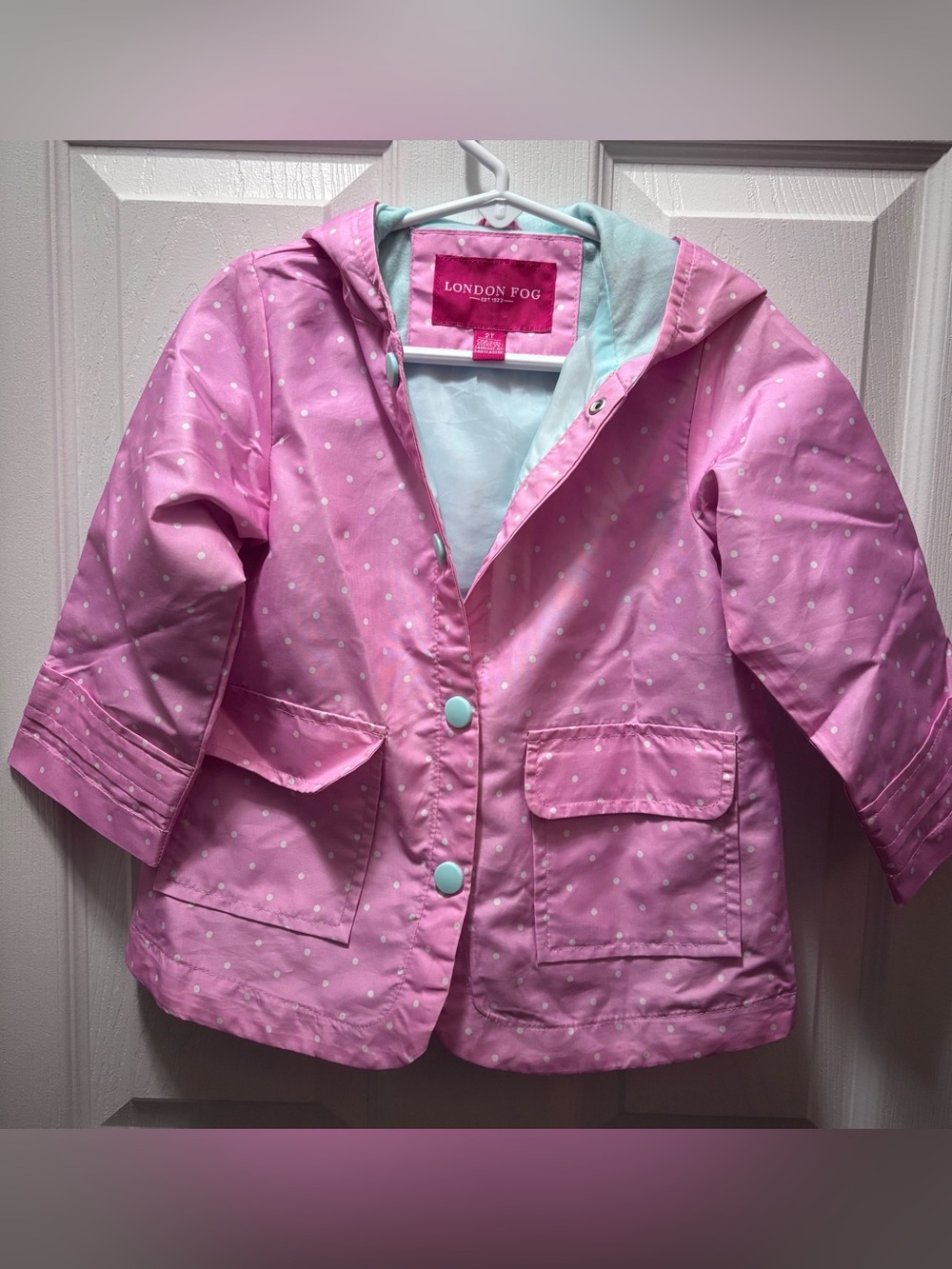 London Fog 2T Pink Polka Dot Hooded Raincoat Jacket